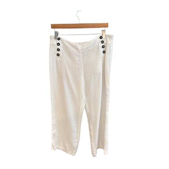 Hard Tail Forever Womens White Linen Button-Accent Cropped Pants L - Picture 1 of 8